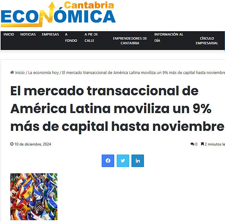 El mercado transaccional de Amrica Latina moviliza un 9% ms de capital hasta noviembre